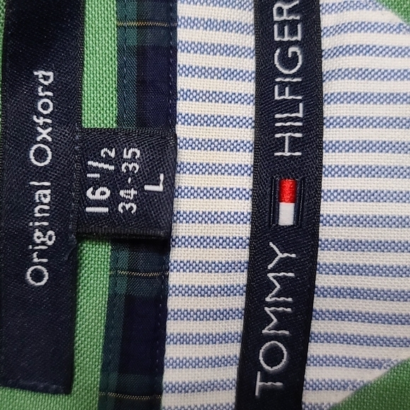 Tommy Hilfiger Original Oxford Men's Button Down Shirt Green Size L/16 1/2 EUC - Picture 8 of 10